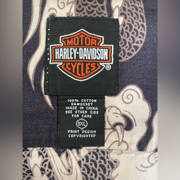 Harley-Davidson Shirt Men’s 3XL Dragon Print Short Sleeve Button Up Cotton EUC - Picture 3 of 9
